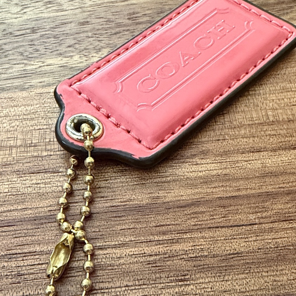 Coach Coral Leather Tag Keychain - Picture 4 of 7